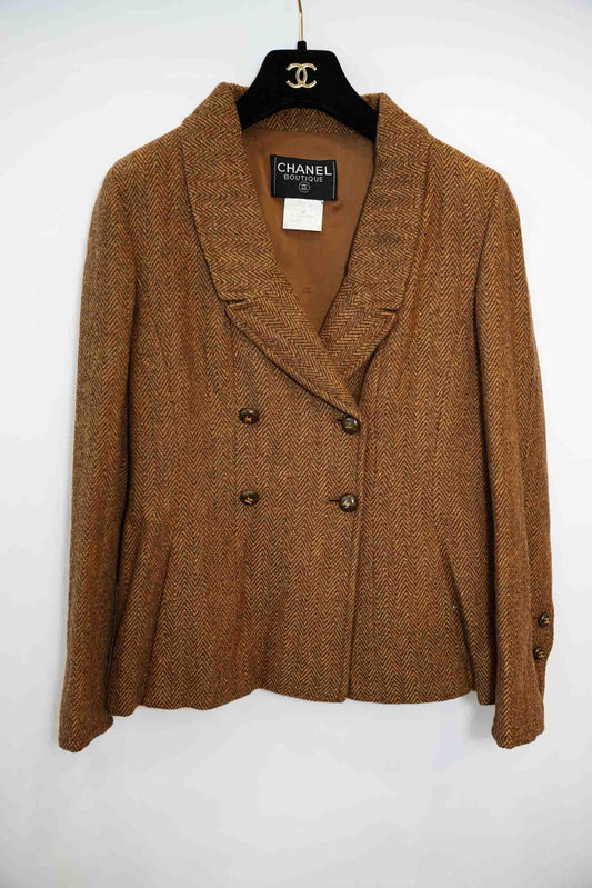 VESTE TWEED CHEVRON MARRON CHANEL