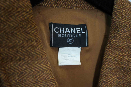 VESTE TWEED CHEVRON MARRON CHANEL