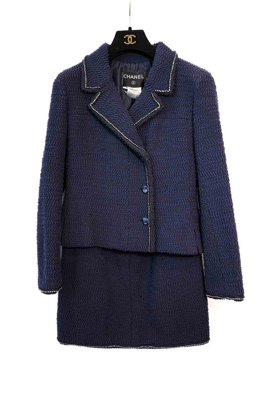 TAILLEUR JUPE CHANEL TWEED BLEU MARINE