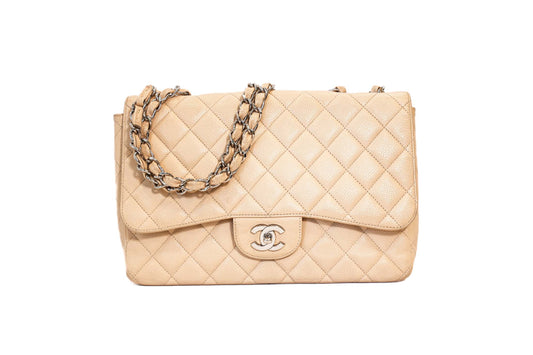 SAC TIMELESS JUMBO CUIR CAVIAR BEIGE