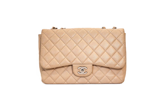 SAC TIMELESS JUMBO CUIR CAVIAR BEIGE