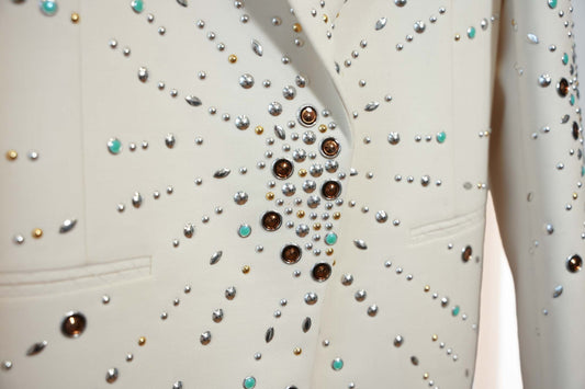 VESTE PACO RABANNE LAINE BEIGE ET STUDS